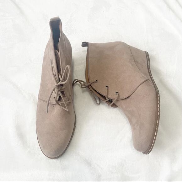 Franco Sarto Annabelle tan lace top wedge booties ankle size 9.5 heel suede - Picture 4 of 8